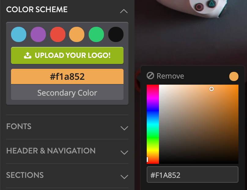 custom color on web page template custom color on web page template